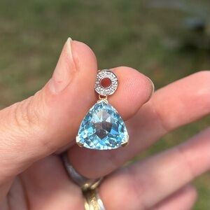 Gorgeous Blue Topaz Pendant in 14k Gold with Diamond Accents